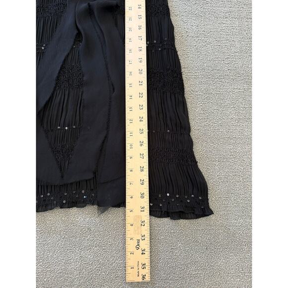 ABS Allen Schwartz Women XXS Sheer Black Sequin Beaded Tiered Ribbon Tie Dress‎ - Picture 6 of 14